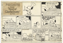 Adorable Peanuts Sunday Comic Strip From 1967, Original Hand-Drawn by Charles Schulz -- Snoopy Wants a Bedtime Snack